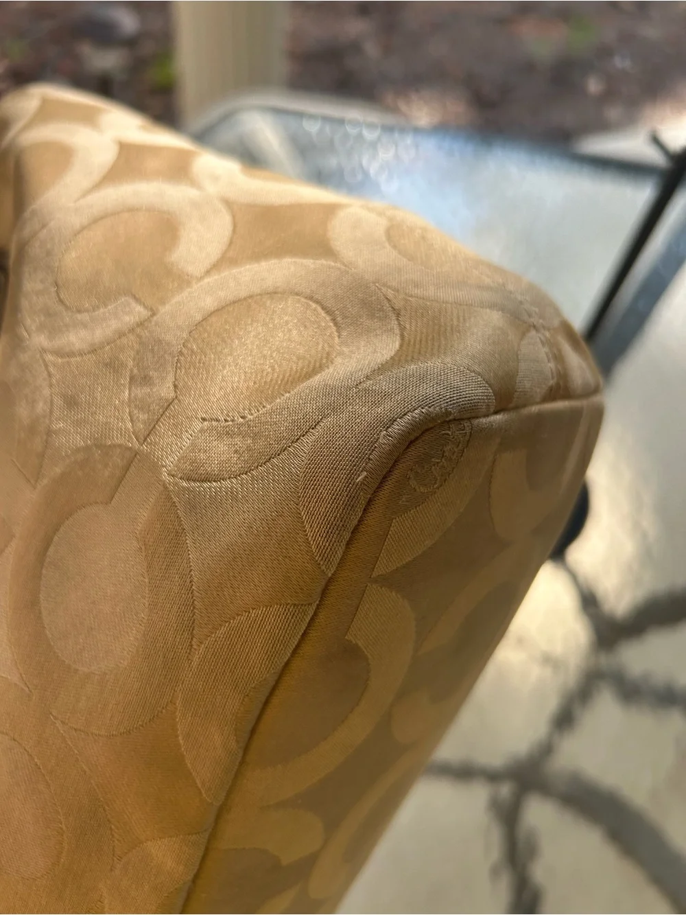 Coach 20481 Signature Jacquard Metallic Gold Chain Strap Tote Bag
